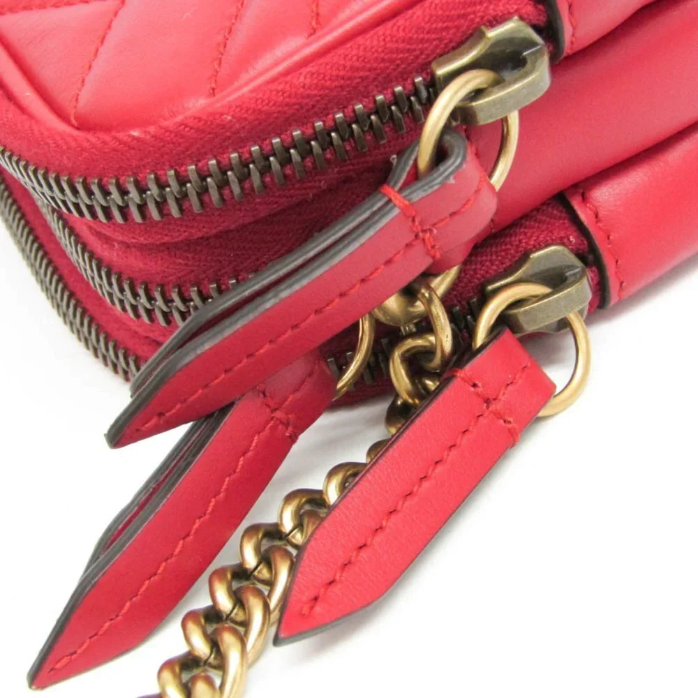 GUCCI Authentic Red Leather GG Marmont Shoulder Bag